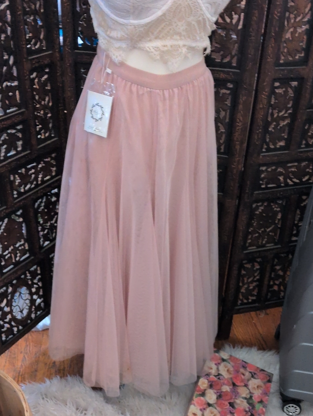 Blush Pink Maxi Tulle Dance Skirt with Elastic Waistband